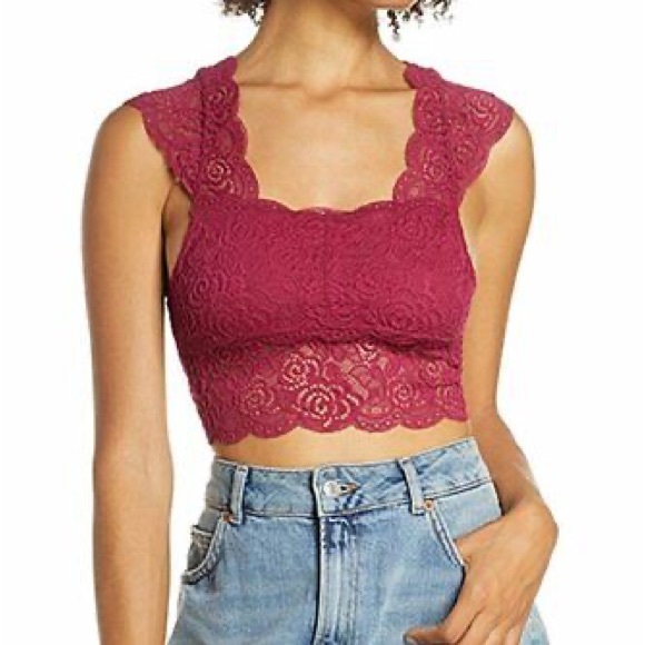 NWT FREE PEOPLE raspberry chase me lace Brami bralette crop top size small - Picture 2 of 11